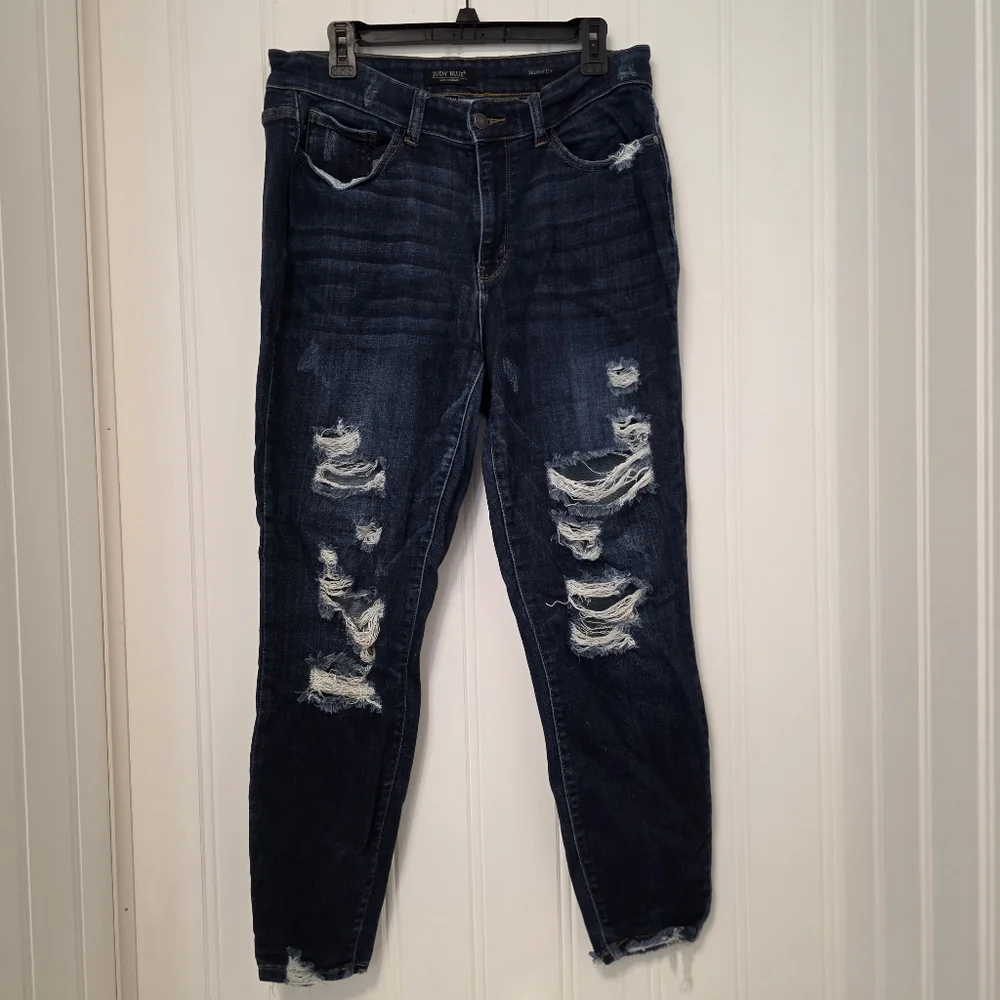 Judy Blue Distressed Skinny Jeans 14W High Stretch Cool Girl Denim - Picture 1 of 10